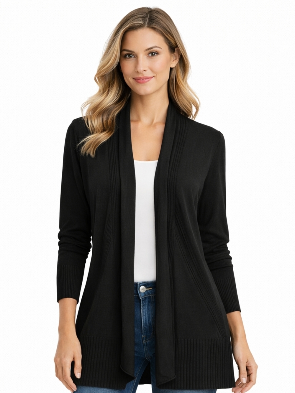 Black Open-Front Women’s Sweater Cardigan 100% Cashmere